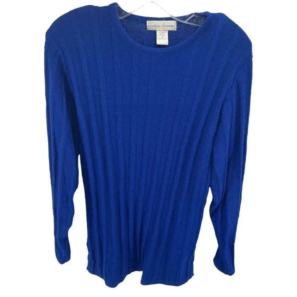 Casual Corner vintage Knit Long Sleeve Pullover Sweater Royal Blue Size Medium